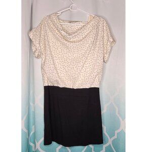 Loft Ann Taylor Dress Women's Size 8 Polka Dot White Black Knee Fitted Drop Neck